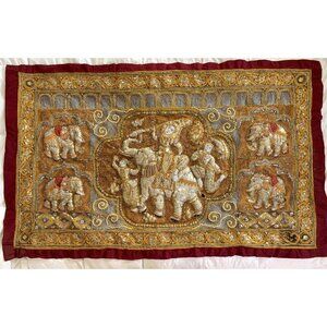 VTG Handcrafted Burmese Kalaga Beaded Tapestry Embroidery 50" X 30" P10126
